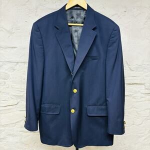J Press Solid Navy Blue Gold Button Blazer Vitale Barberis Canonico Preppy